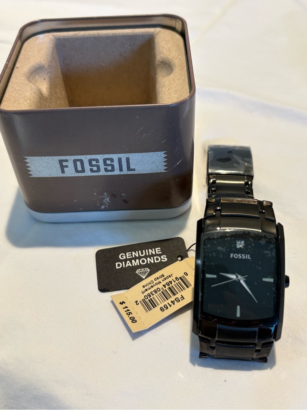 Fossil Men's Black Stainless Steel Bracelet Watch with Diamond Accents